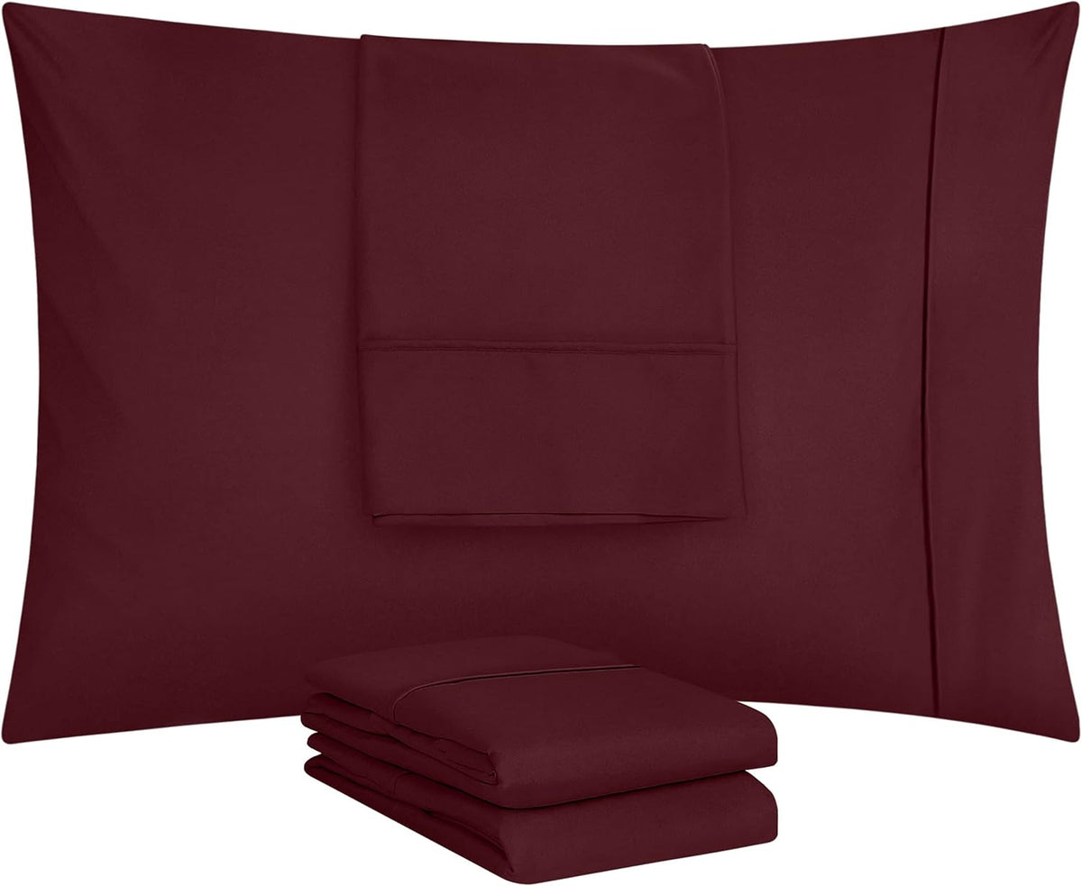 Utopia Bedding King Pillow Cases - 4 Pack - Soft Brushed Microfiber - Fade Resistant 20 X 40 Inches (Burgundy)