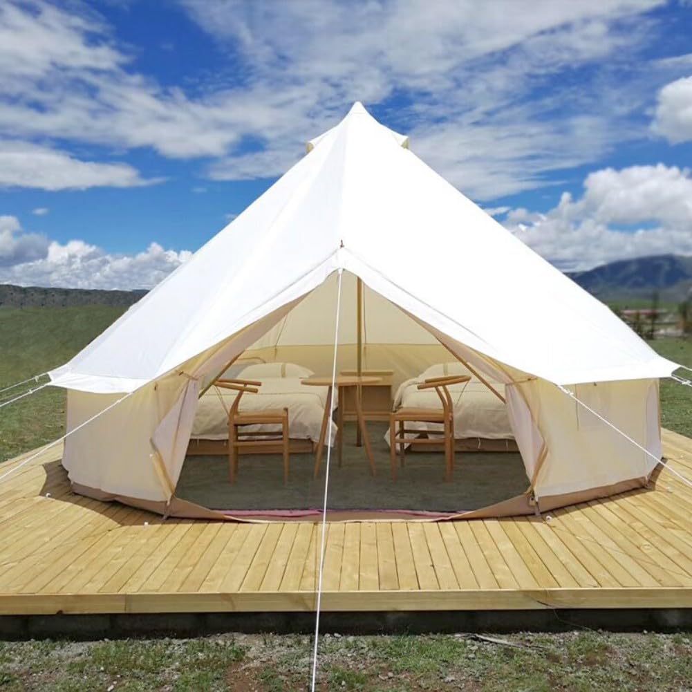 Outdoor Family Camping Safari Glamping Waterproof Luxury 3/4/5/6M Yurt Bell Tent With Mesh Screen (Off White Oxford, 6M)