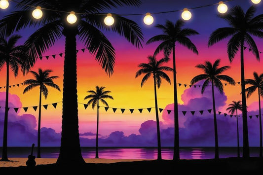 XMJJKUF 10x6.5ft Summer Sunset Palm Tree Backdrop Seaside Silhouettes Night Light Tropical Hawaii Beach Background