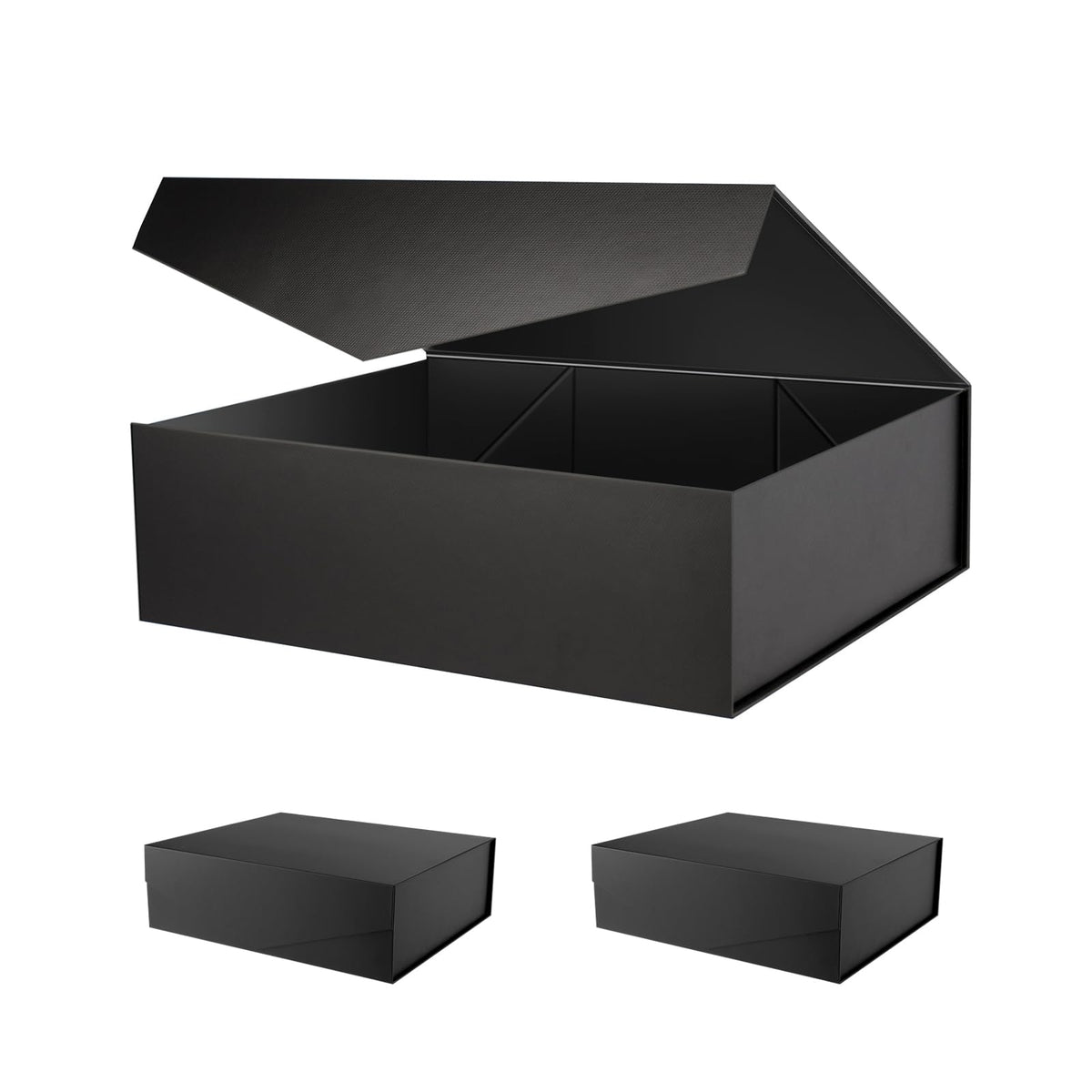 PACKHOME 17x14.5x5.5 Inches, 3 Extra Large Gift Boxes with Lids, Magnetic Closure Boxes for Clothes and Large Gifts (Matte Black with Grain Texture)