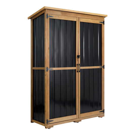 Outdoor Storage Cabinet Waterproof with Shelves, Outdoor Storage Shed Garage Cabinet Weatherproof, Wood & Metal Outside Patio Backyard Garden Pool Storage Tool Organizer