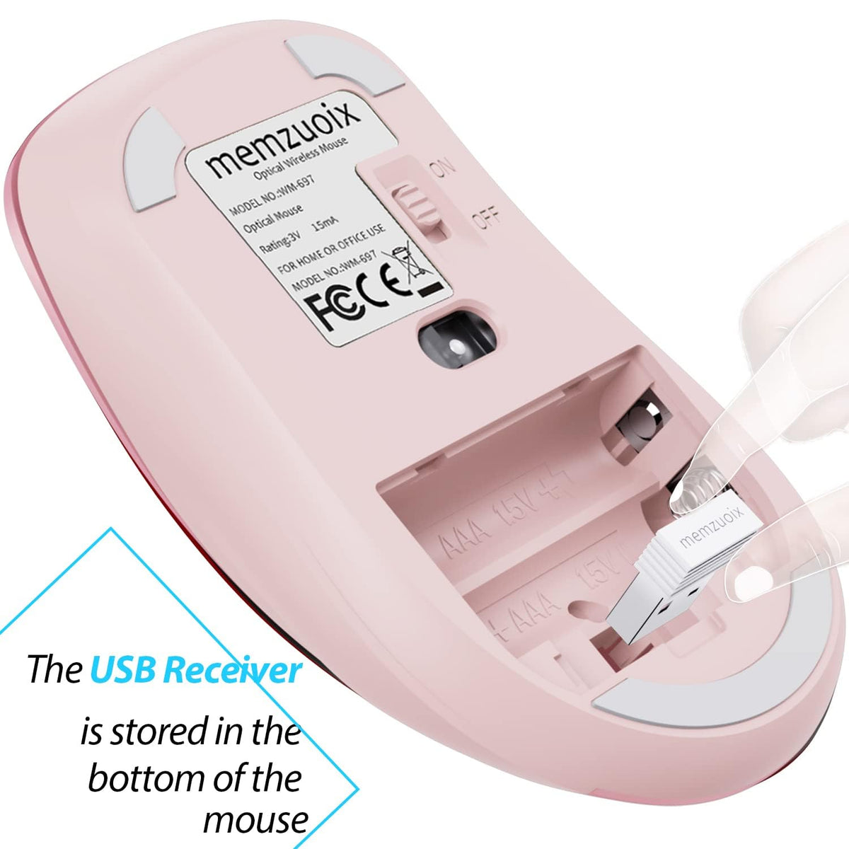 memzuoix 2.4G Wireless Mouse, 1400 DPI Mobile Optical Cordless Mouse with USB Receiver, Portable Computer Mice for Laptop, PC, Desktop, MacBook, 5 Buttons (Pink)