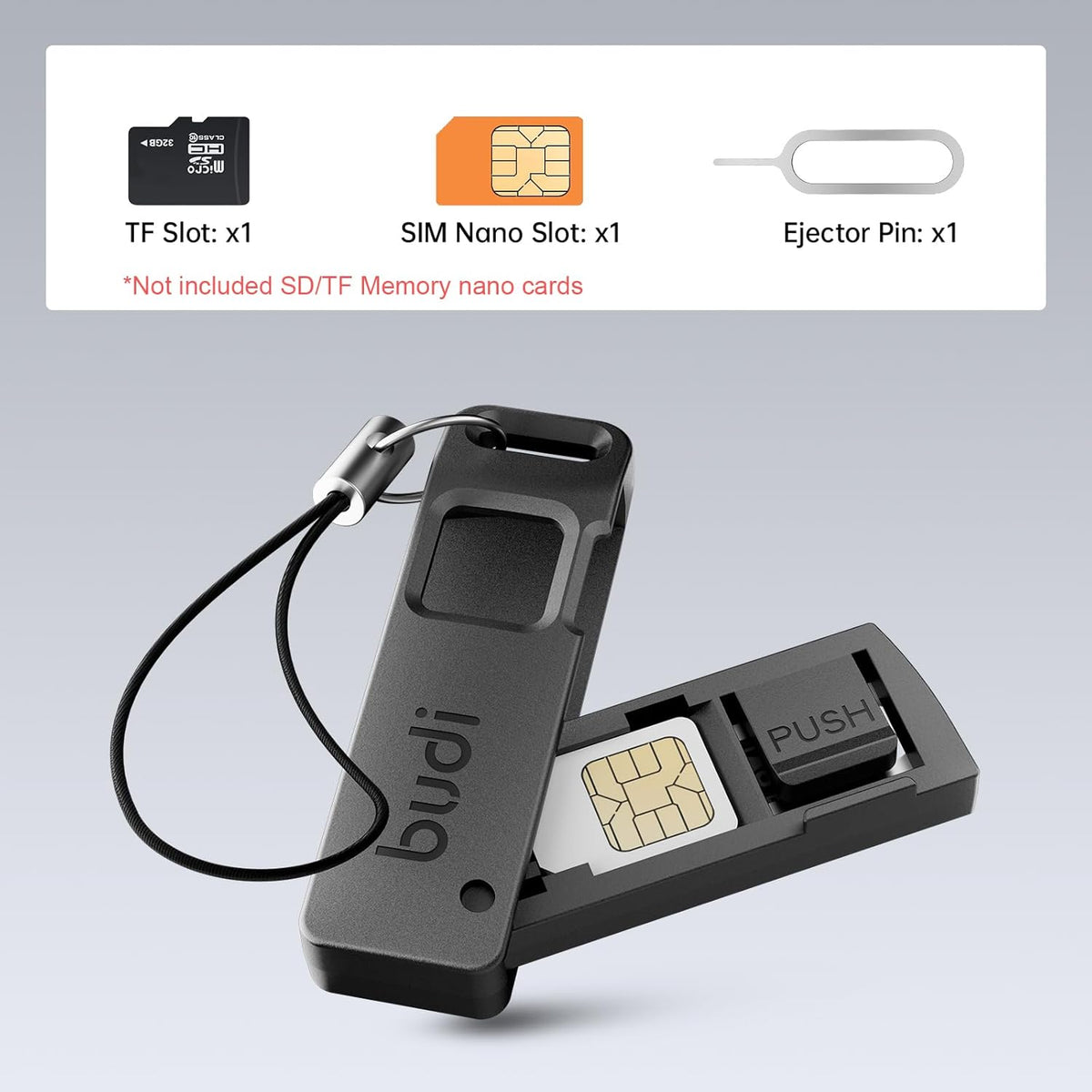 BUDI 9 1 Multifunctional in Data Cable with USB Type-C Card Reader with Sim Card Tray Pin Eject Removal Tool Needle