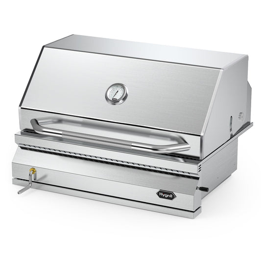Hygrill Charcoal Grill Head for Outdoor Kitchen, 32-inch Stainless Steel Built-In Grill with Insulated Hood, Temperature Gauge and Fabric Cover