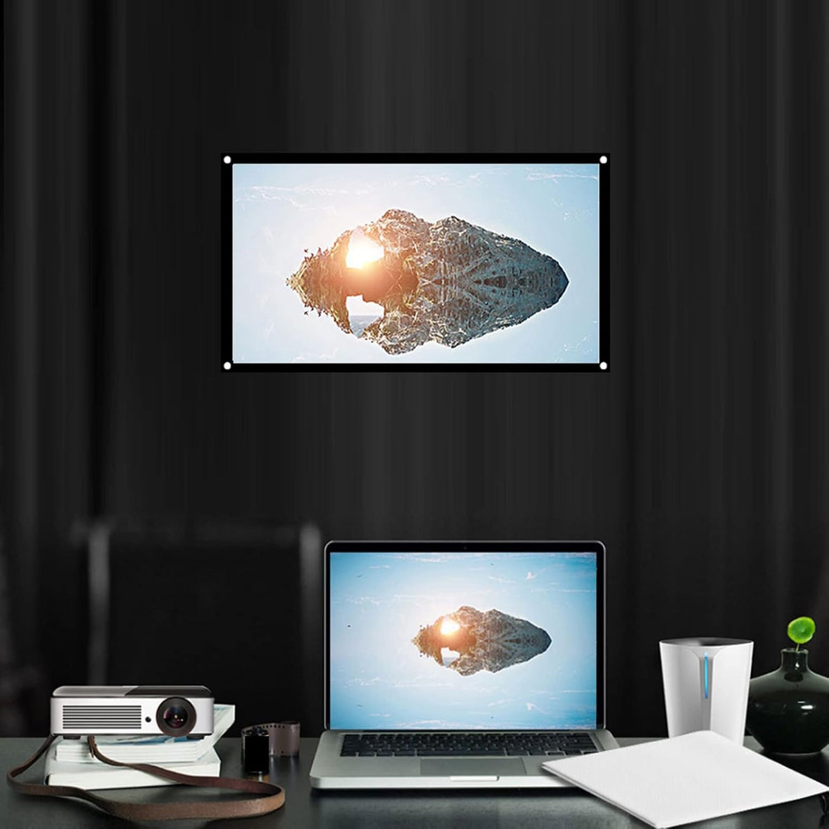 Tbest 2 60 inches 16:9 (60 Inches) Projector Screen Outdoor Side,Projector Screen Thicken Portable Non Crease Soft