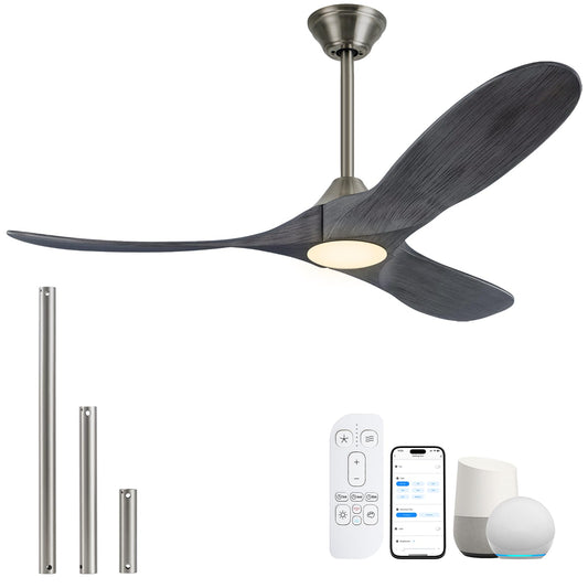 XCWIIE 52 inch Ceiling Fans with Lights Solid Wood Outdoor Smart Ceiling Fan for Patio with Alexa/Tuya App, 3 Gray Propeller Blades, High CFM Ceiling Fan for Living Room Bedroom Gazebo, ETL Listed