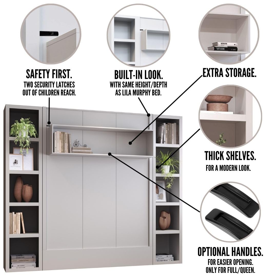 Oakland Living Easy-Lift Queen Murphy Wall Bed in Black with Two Bookshelves