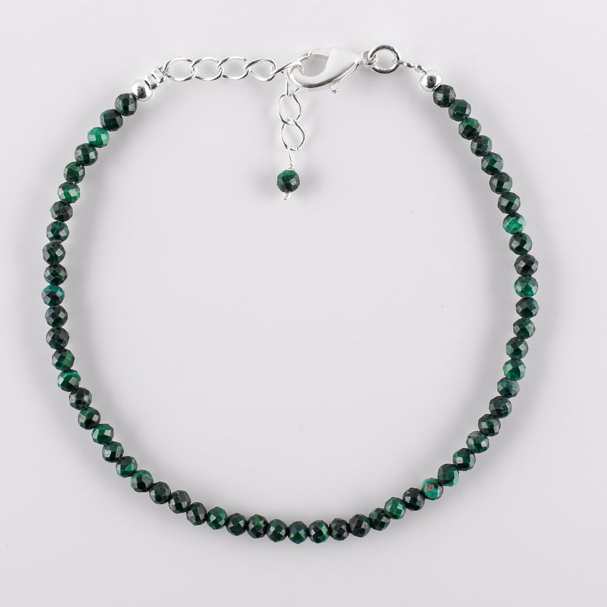 Natural Green Malachite Gemstone Micro Beads Dainty Bracelet Jewelry for Women Gifts For her, Birthstone Energy Crystals, Silver Plated Chain 8 inch