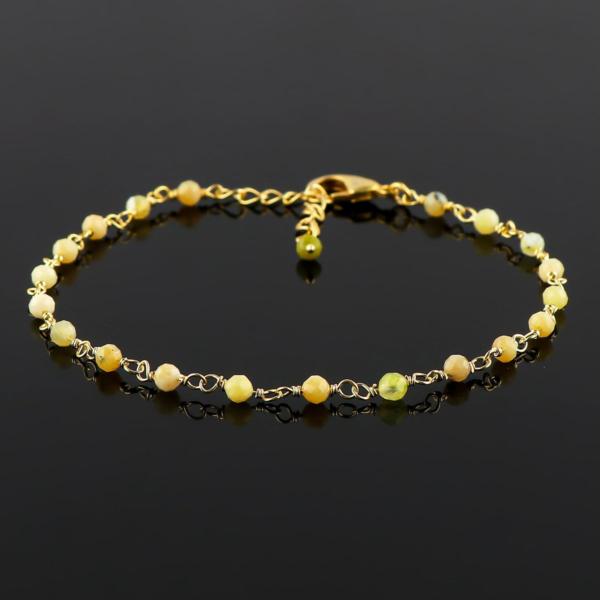 CRYSTALINES Natural Green Opal Gemstone Cluster Bracelet, 14K Gold Plated Rosary Chain Beads, Handmade Bohemian Jewelry for Women, Healing Crystals, Birthday Christmas Gift, 8"