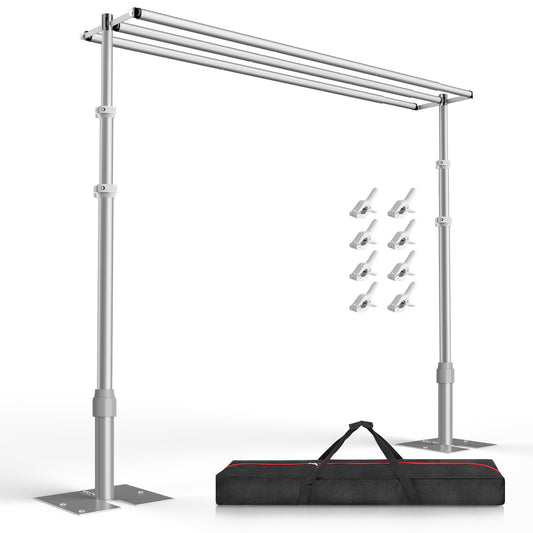 EMART Backdrop Stand Heavy Duty 10x10Ft,Three Crossbar Pipe and Drape Photo Background Support Kit, Adjustable Metal Frame with Flat Base for Wedding Birthday Party Decorations