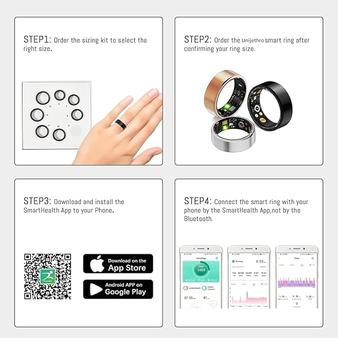 Smart Ring for Women Men, Health Tracker with Heart Rate/Blood Oxygen/Blood Pressure/Sleep Monitor/Step Counting, IP68 Waterproof Fitness Ring, No App Fees for iPhone & Android (Black, 14#)