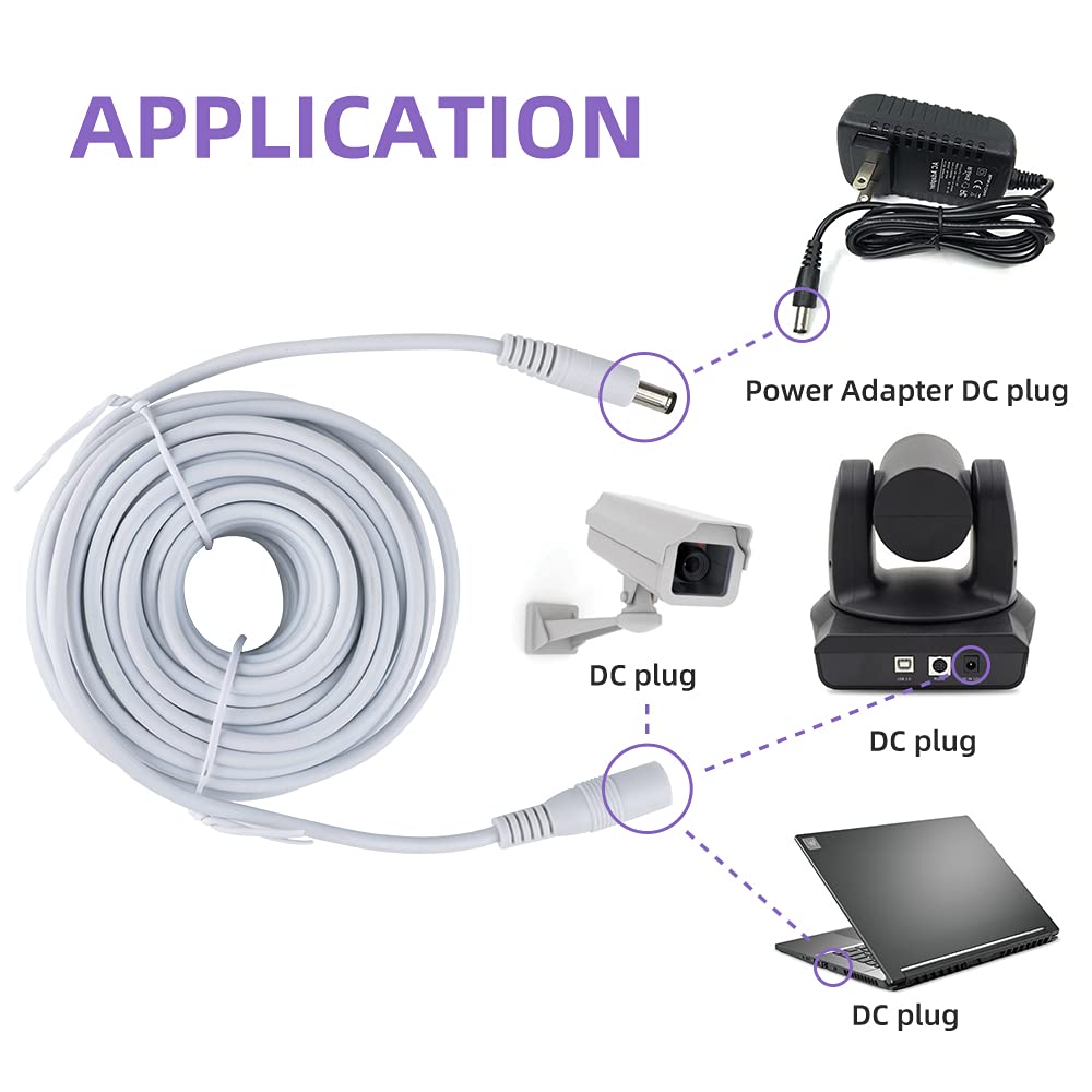 Sqlszt 60ft Cable5.5mm 2.1mm 12 Power Extension x Volt Male to Female Plug Cord for CCTV IP Security Cameras DVRs