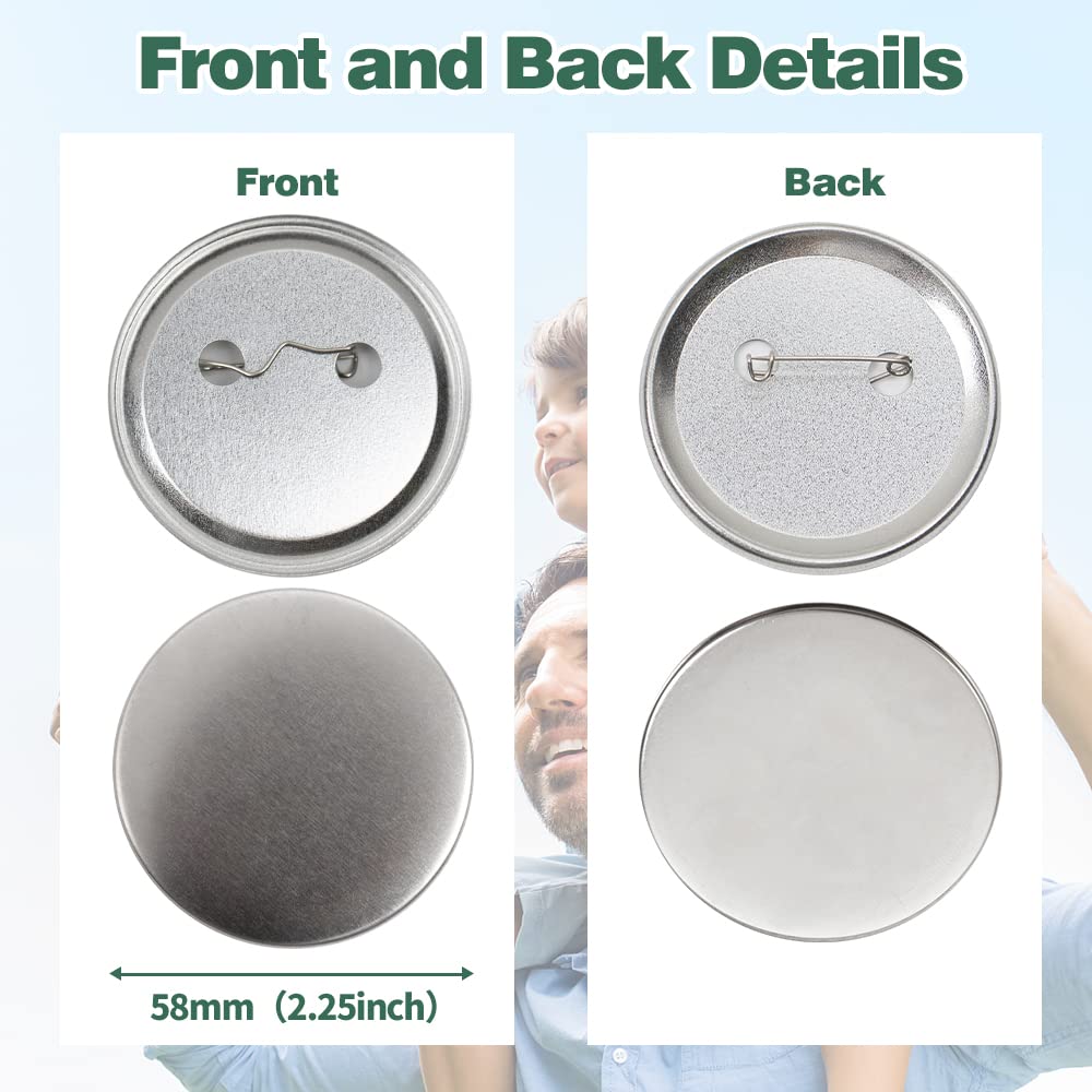 Mostme 200 Sets 2.25 inch Button Maker Supplies, 58mm Button Supplies Parts Badge Part, Buttons Making Supplies, Includes Metal Pin Back Cover, Metal Shells, Blank Paper&Clear Film