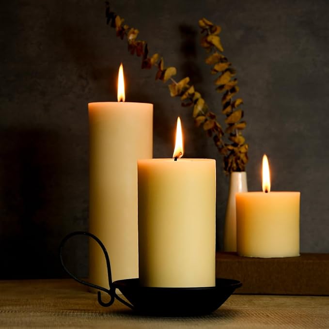 3"x 3" Beeswax Pillar Candle, Made of Pure Natural Beeswax, with Ultra Long Burning Time and Low Allergenicity-White