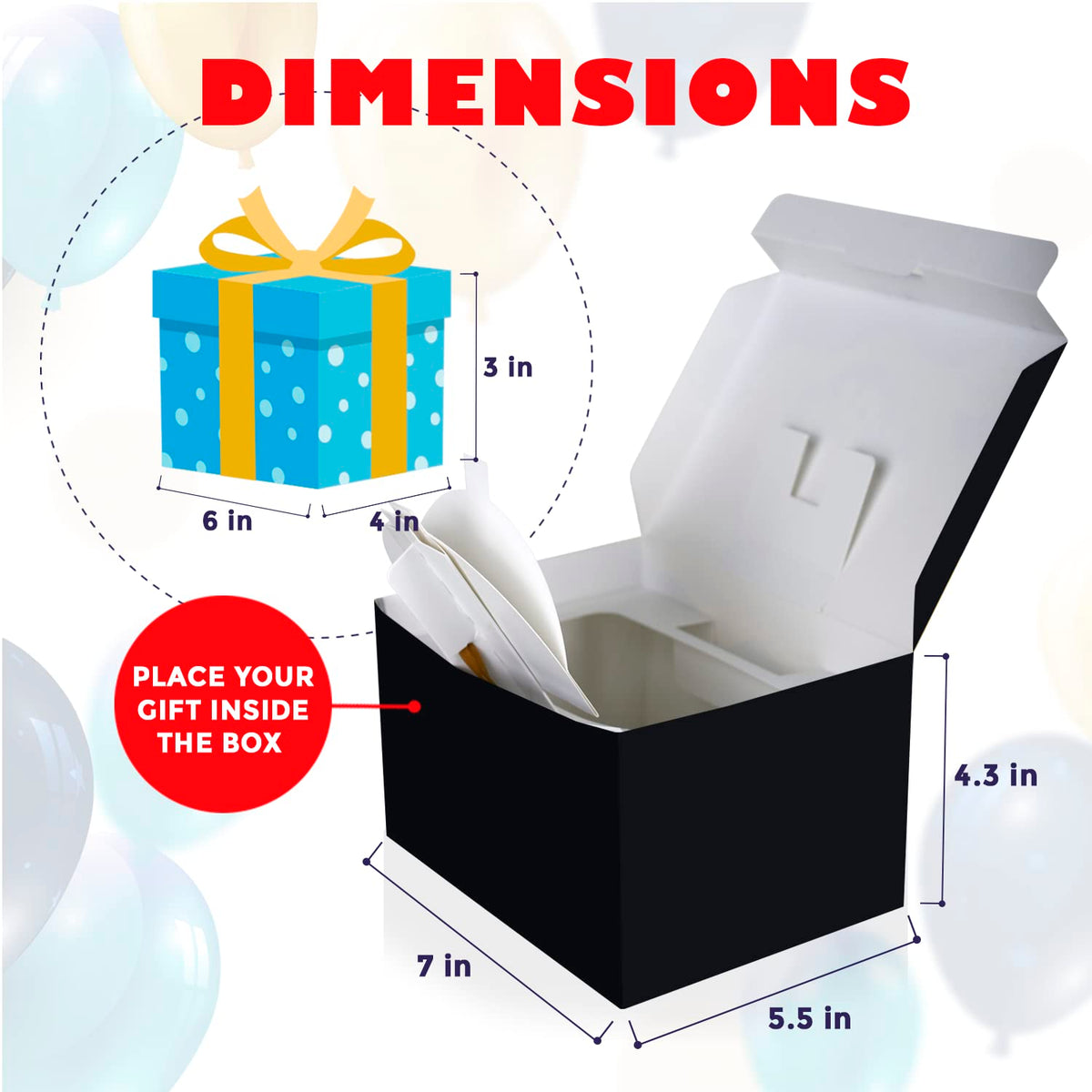 FETTIPOP Gift Box Surprise Exploding Confetti Kit (Black Premium) Happy Birthday, Prank Pop Up 7.2x5.5x4.3 in.
