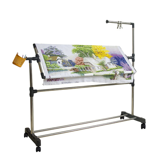 Embroidery Stand with Wheels, Needlework Floor Frame, Height Adjustable Standing Embroidery Lap Table, Stainless Steel Cross Stitch Craft Stand for Art Craft Sewing Holder