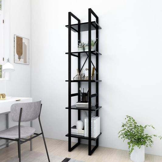 GOLINPEILO 5-Tier Book Cabinet with Metal Frame, 5-Tier Ladder Shelf, Vintage Industrial Style Bookcase for Home Decor,Tall Bookshelf with Open Display Shelves, Black 15.7"x11.8"x68.9" -190