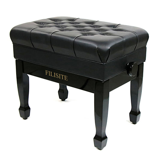 FILISITE Genuine Leather Adjustable Piano Bench with Storage Compartment, Heavy Duty Solid Wooden Keyboard Stool with Padded Cushion Seat (Black)