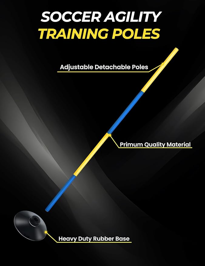 SEAOTTER Soccer Agility Poles Set, 4/6/10 Pcs 6ft Detachable Sports Trainning Speed Poles Slalom Poles with Rubber Base, Agility Training Equipment for Football, Rugby, Basketball, Indoor & Outdoor