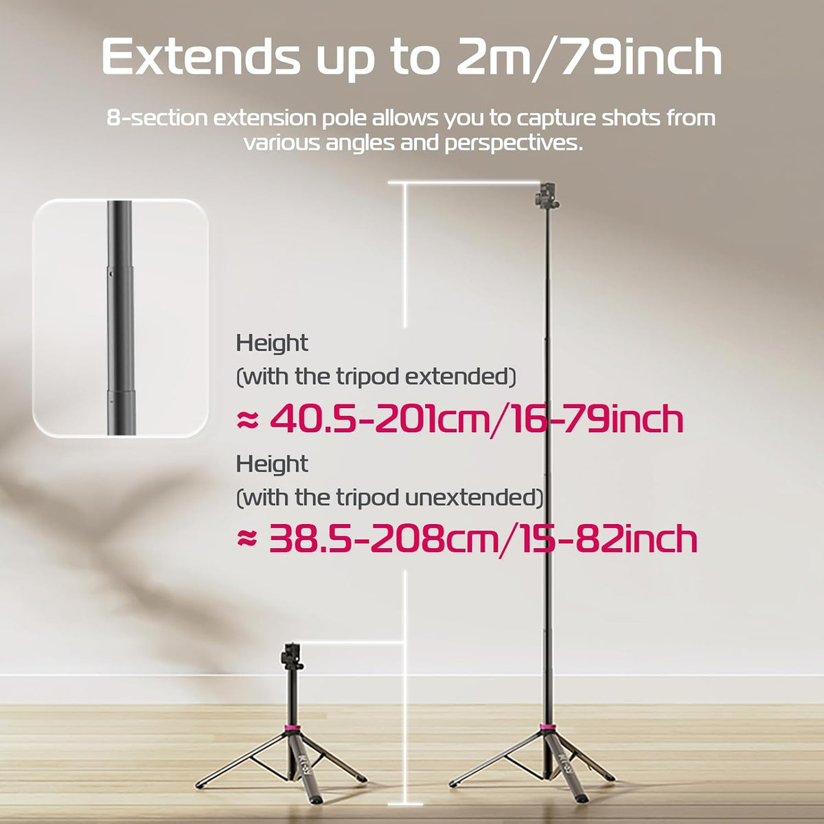 ULANZI MT-89 82" 1/4" 2.2LBS Extendable Tripod Aluminum, Portable Adjustable Light Stand with Screw Quick Release
