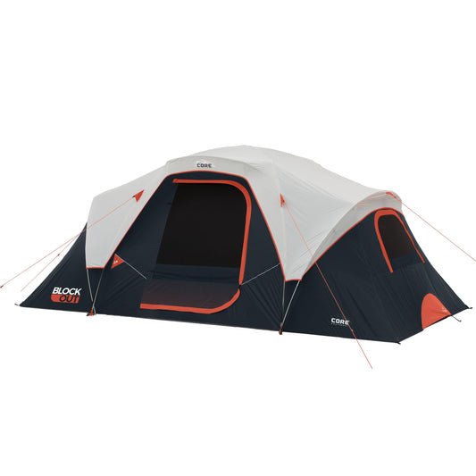 CORE 9 Person Dark Room Tent | Best Car Camping Outdoor Family Blackout Dome Tent | Included Wall Organizer for Camping Accessories