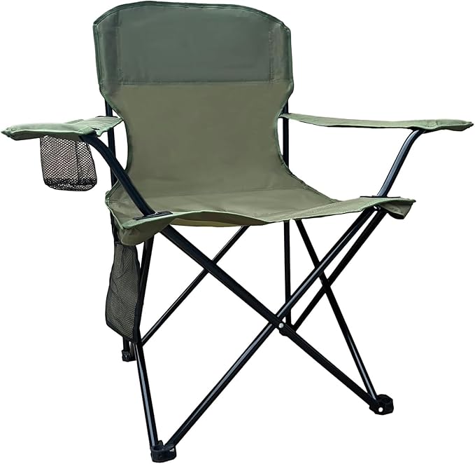 Folding Camping Chair, 225lb Capacity, Includes Cup Holder & Side Storage Bag, 5.5lbs Portable for Beach, Camping, Sport,Green