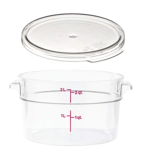 Cambro RFSCW2135 Camwear 2-Quart Clear Round Food Storage Container with Cambro RFSCWC2135 Clear Round Lid