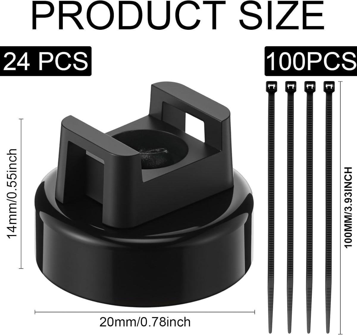 24 100 Yookeer Pcs Magnet Zip Tie Mount Heavy Duty Black Magnetic Cable Clips Multipurpose Wire Cable Holder with Pcs