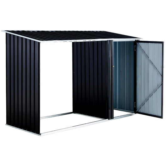 Ball & Cast 98" Firewood Storage Shed,2-in-1 Galvanized Steel Outdoor Shelter Rack with Log Holder,Anthracite Waterproof House Tool Cabinet w/Lockable Doors and Pitched Roof,for Bicycles,Dark Gray