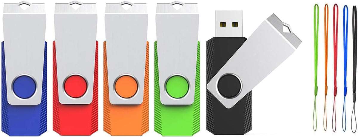 Wooolken 5 Pack 16GB 2.0 (5 Flash Drive, USB Memory Stick with Lanyards Swivel USB Stick for Data Storage and Backup