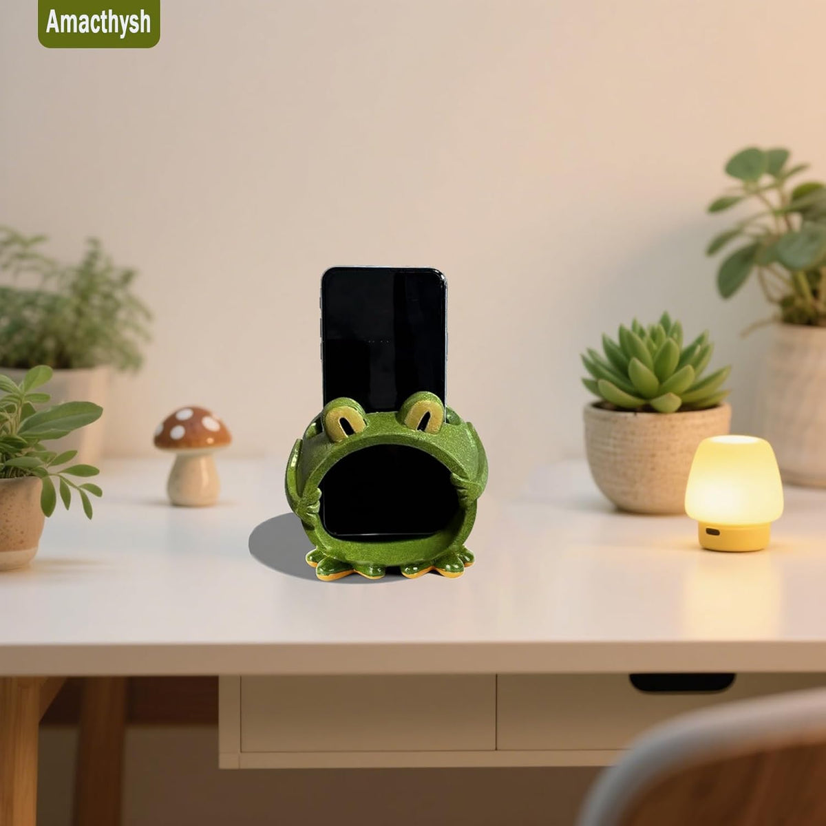 Amacthysh Cell Phone Stand with Sound Amplifier,Frog Amplifying Phone Speaker, Ceramic Desktop Cell Phone Speaker