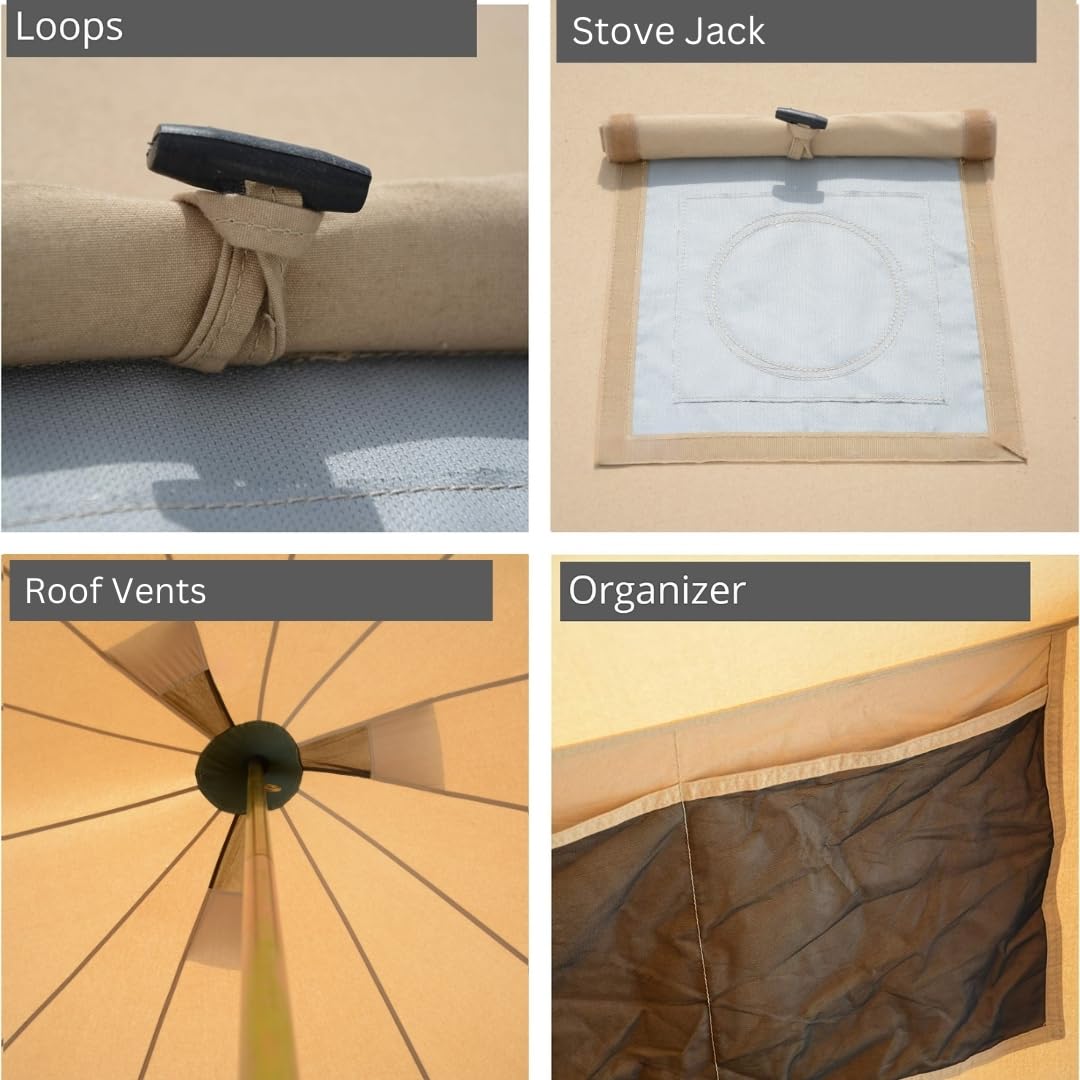 WHITEDUCK Regatta Canvas Bell Tent - w/StoveJack, Waterproof, 4 Season Luxury Camping and Glamping Yurt Tent Outdoor (16.5' (5M), Water Repellent, Sandstone Beige)