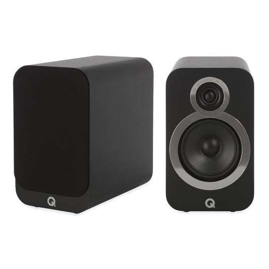 Q Acoustics 3020i Bookshelf Speakers Carbon Black (Pair) – HiFi Stereo Speakers, 25% Larger Cabinet for Deeper Bass, 22mm Tweeter, P2P Bracing, Magnetic Grilles, Chrome Bezel, Banana Plug Compatible