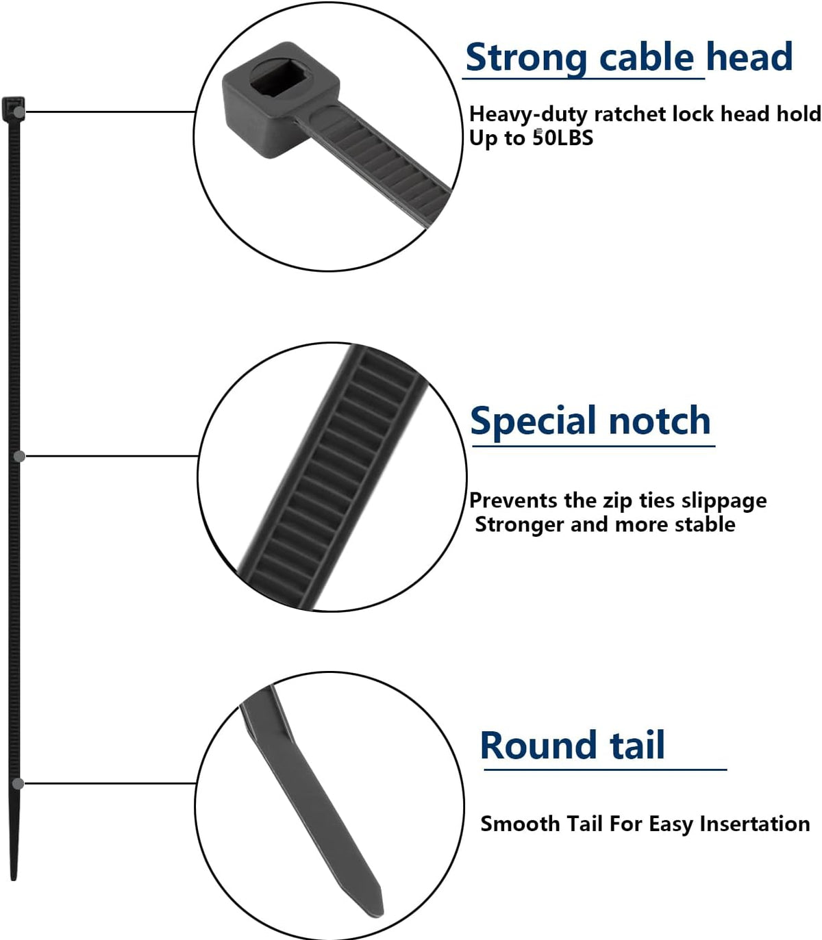 MasiStranth 2000 4+6+8+10+12 Inch PCS Zip Ties Assorted Sizes Self-locking Nylon Cable ties Outdoor, UV Resistant Wire
