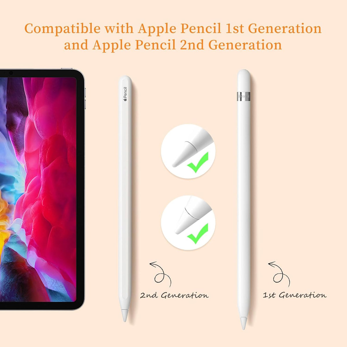 Abiarst 1st/2nd 2/1 (6-Pack)) Replacement Tips Compatible with Apple Pencil Gen, Pencil Nibs for iPad Pro Pencil Gen