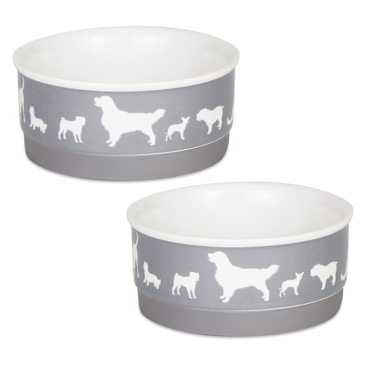 Bone Dry Dog Bone Ceramic Pet Bowl & Canister, Small, 4.25x2, Gray, 2 Count