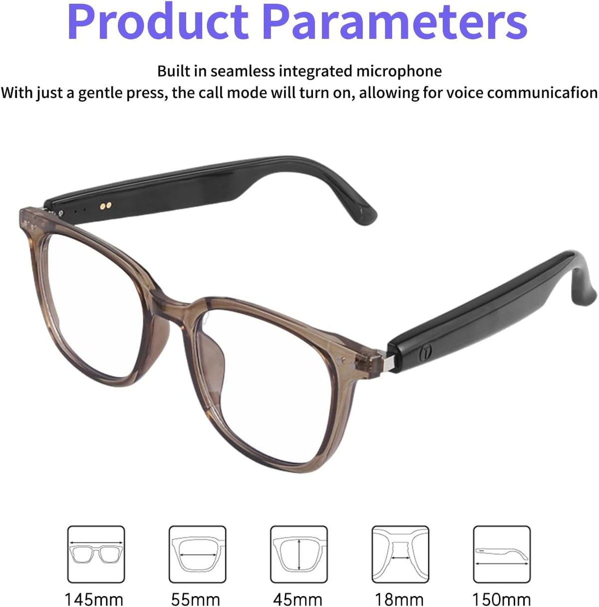 Tulbeys Smart Glasses for Women Men, Bluetooth Glasses with Photochromic Lenses, Touch Control Voice Assistant