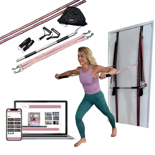 STAERK Starter Kit Portable Pilates Reformer Home Training System - Premium Resistance Bands, Handles, Foot/Ankle Loops, & Barre Attachment Kit - Strength & Flexibility - 30-Day Free On Demand Video Workouts
