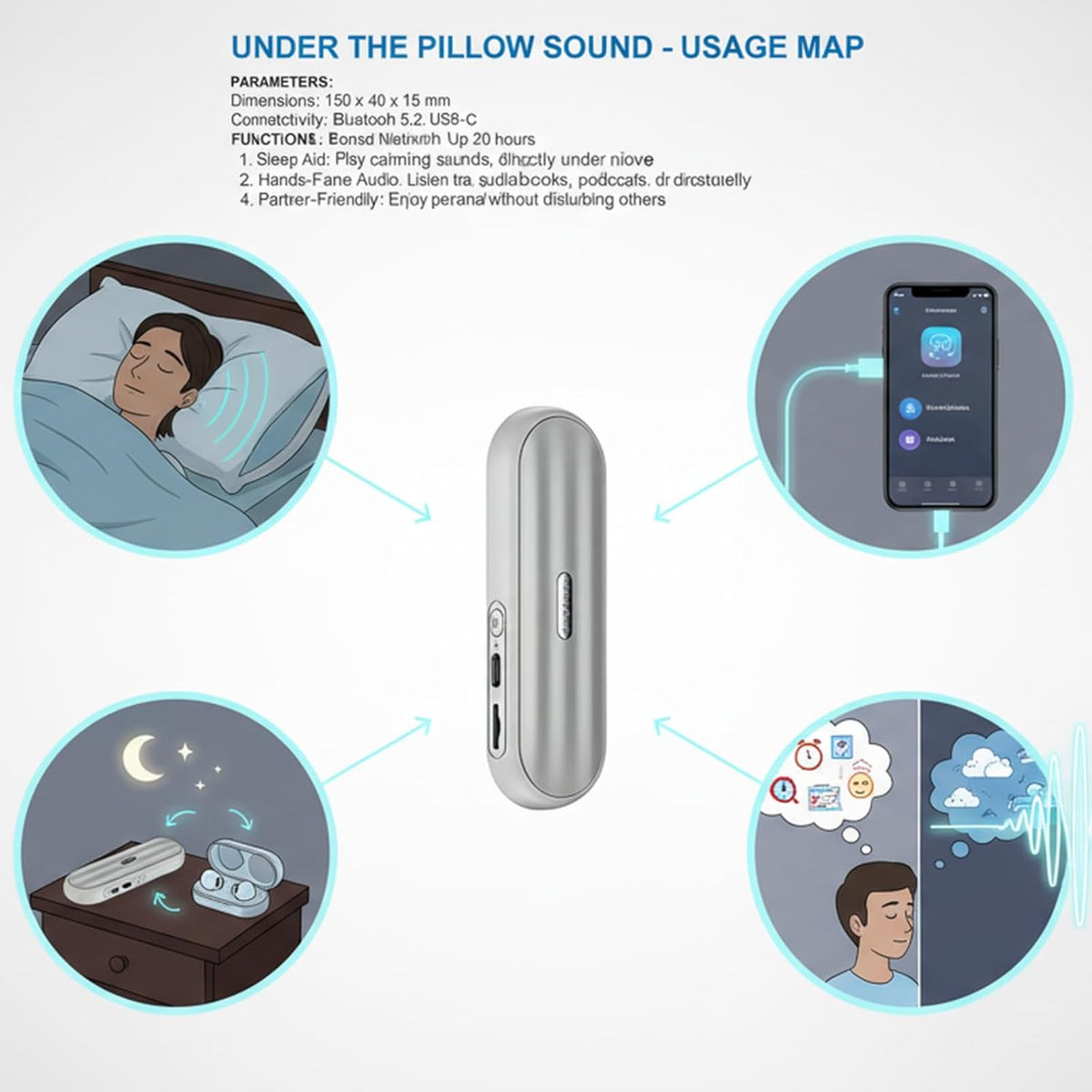 Morseatooke Pillow Speaker Bluetooth Sound Machine with Bone Conduction Technology,White Noise for Sleep Enhancement