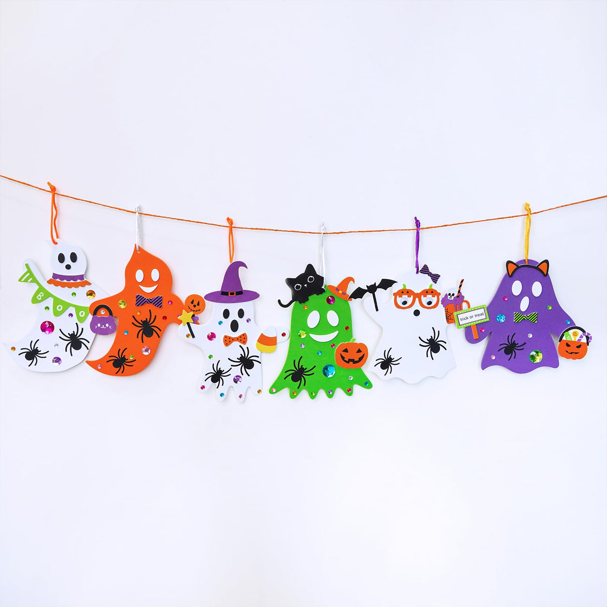 Winlyn 24 Set Fall Crafts DIY Halloween Ghost Tree Ornaments Decorations Kit with Foam Ghost Stickers for Kids Party Favors & Classroom Art Activities