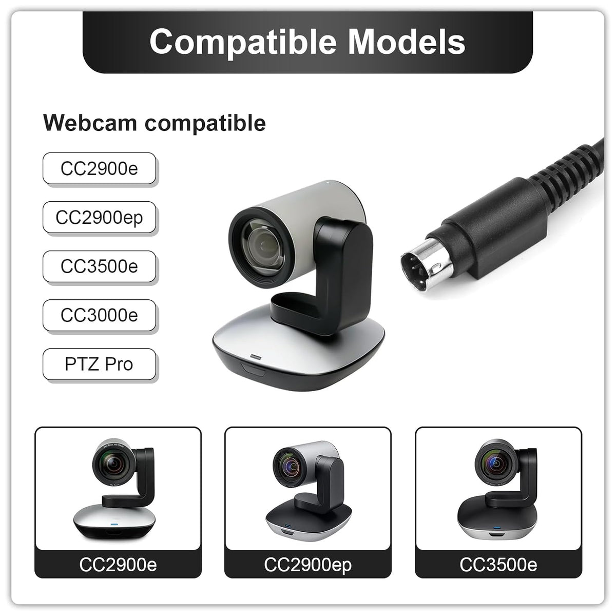 CC2900e 2900ep CC3500e 3000e Webcam,9.5Ft Replacement USB Webcam Power Cable Data Cord Compatible with Logitech PTZ Pro