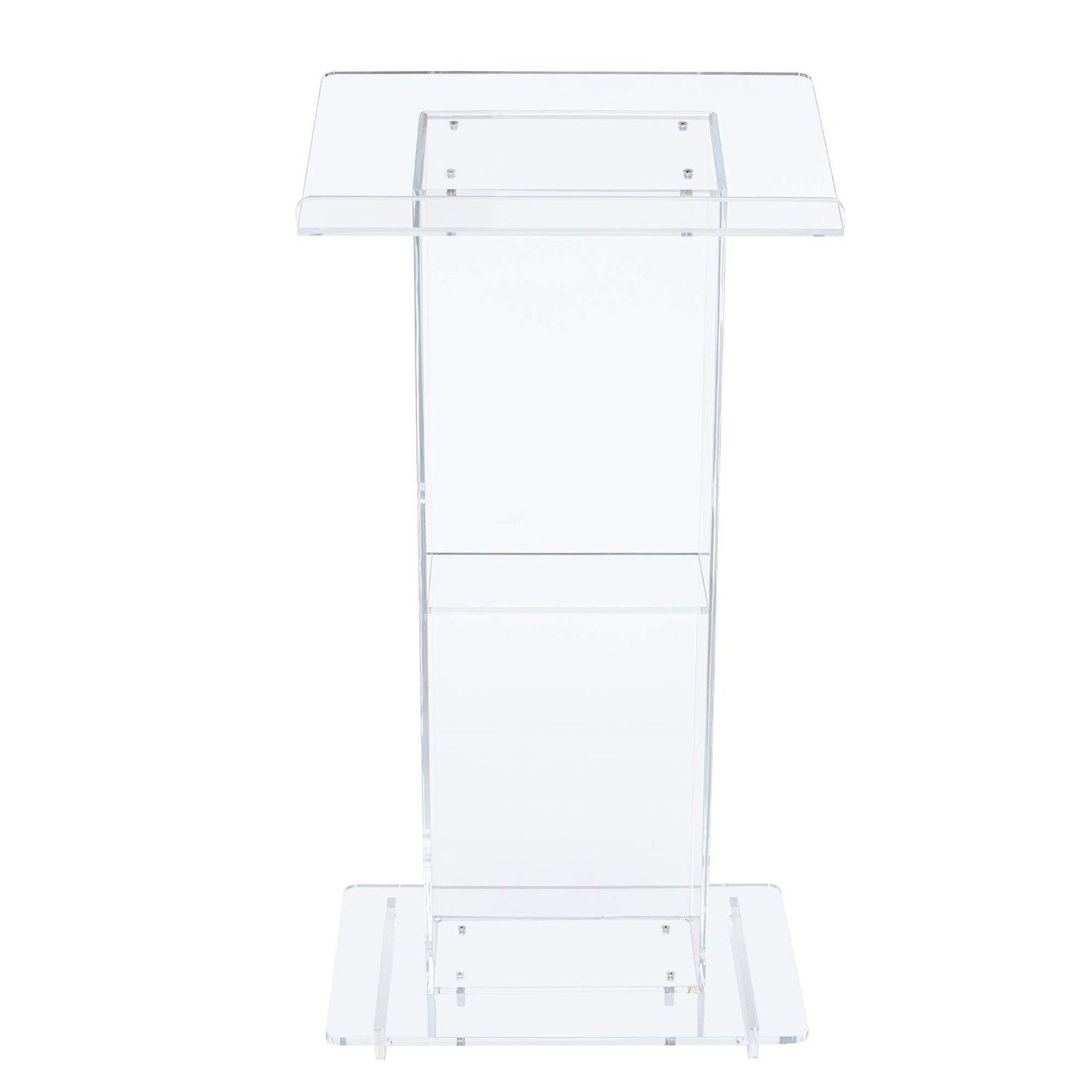 OEF Furnishings CoreGhost Series Commercial-Grade Modern Clear Acrylic Lectern with Shelf (24-inch Reading Surface)