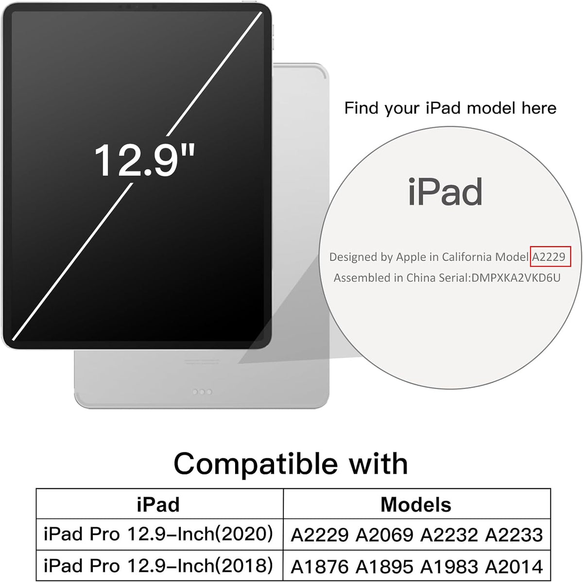 JETech 12.9-Inch (2020/2018 4th/3rd Case for iPad Pro Model, Generation), Compatible with Pencil, Cover Auto Wake/Sleep