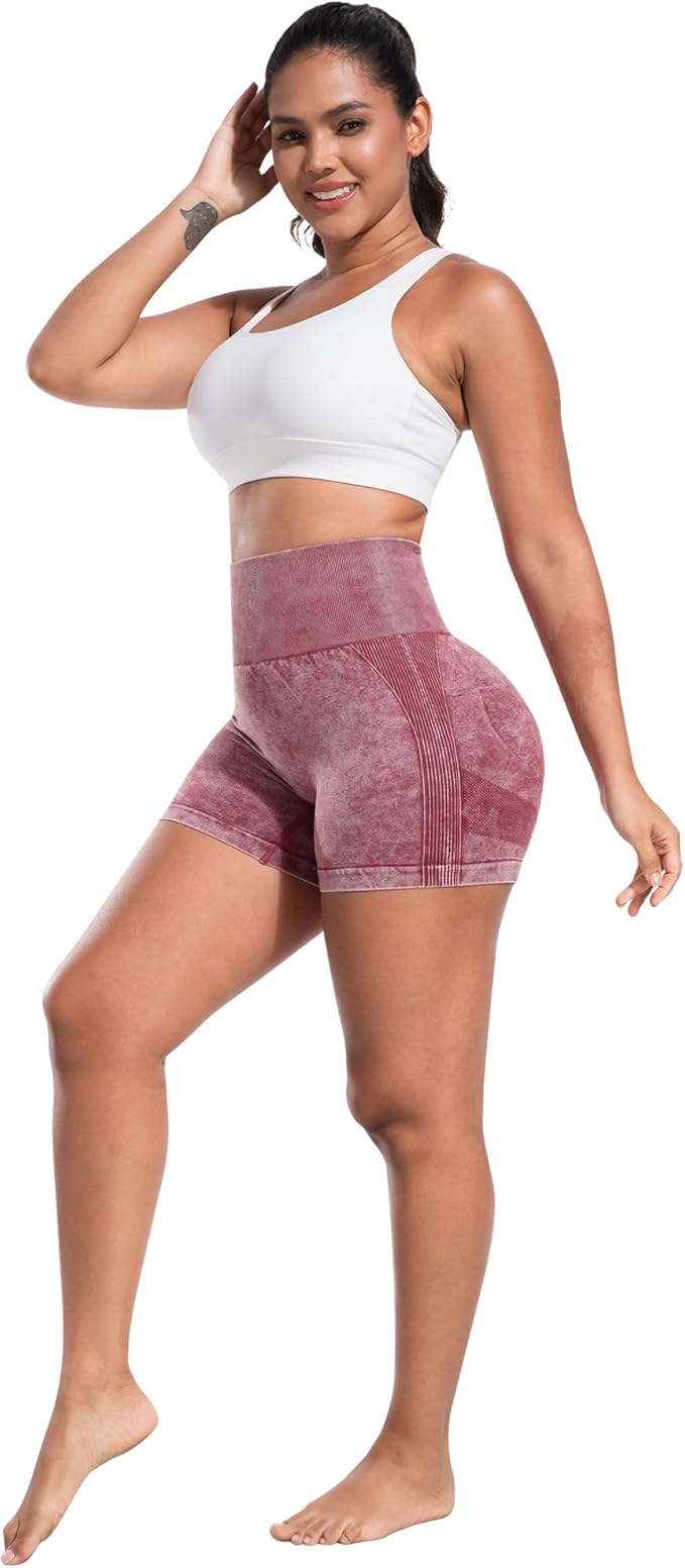 CHRLEISURE Women's 4 Packs Workout Gym Shorts, High Waisted Butt Lifting Scrunch Butt Seamless Booty Shorts