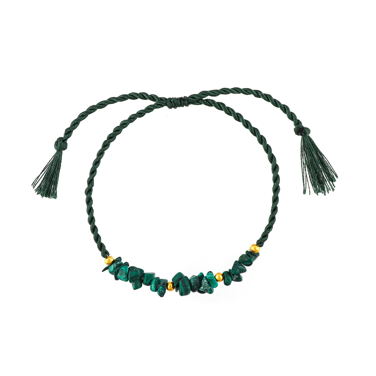 GEMSYMPHONY Malachite Gemstone Chips Rope Bracelet – Adjustable Handmade Crystal Chip Bead Bracelet for Women & Men, Natural Stone Healing Jewelry, Boho Style, Unisex Spiritual Gift