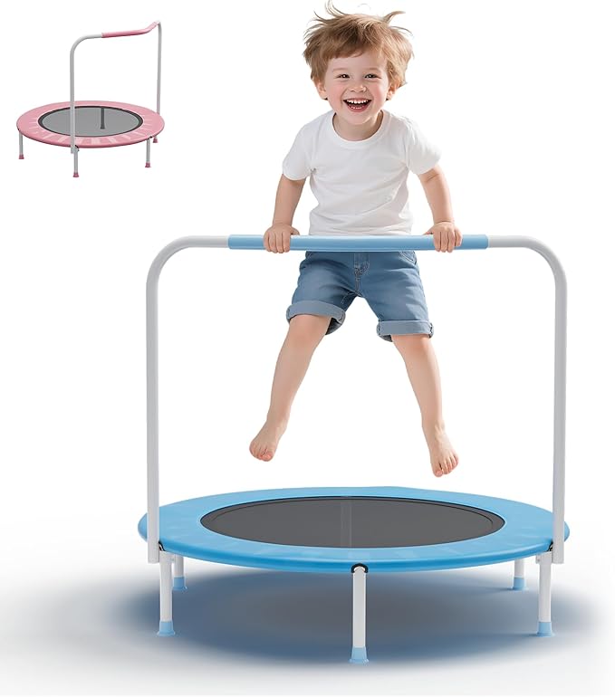 36" Mini Trampoline for Toddlers Ages 1–6 – Foldable Indoor/Outdoor Kids Rebounder with Foam Handle & Safety Padded Cover