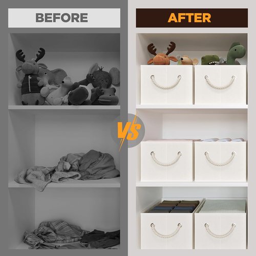 Closet Storage Bins by [Brand Name] - Collapsible Linen Organizers for Shelves | Beige, 4 Pack