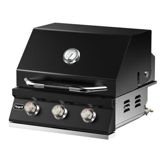 Hygrill STD Series Heavy Duty 3-Burner Built In Grill for Natural Gas, Stainless Steel Outdoor Kitchen Grill Head, Black
