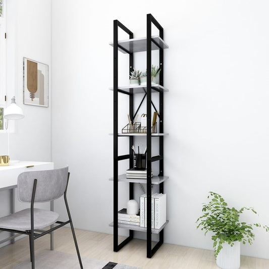 GOLINPEILO 5-Tier Book Cabinet with Metal Frame, 5-Tier Ladder Shelf, Vintage Industrial Style Bookcase for Home Decor,Tall Bookshelf with Open Display Shelves, Concrete Gray 15.7"x11.8"x68.9" -193