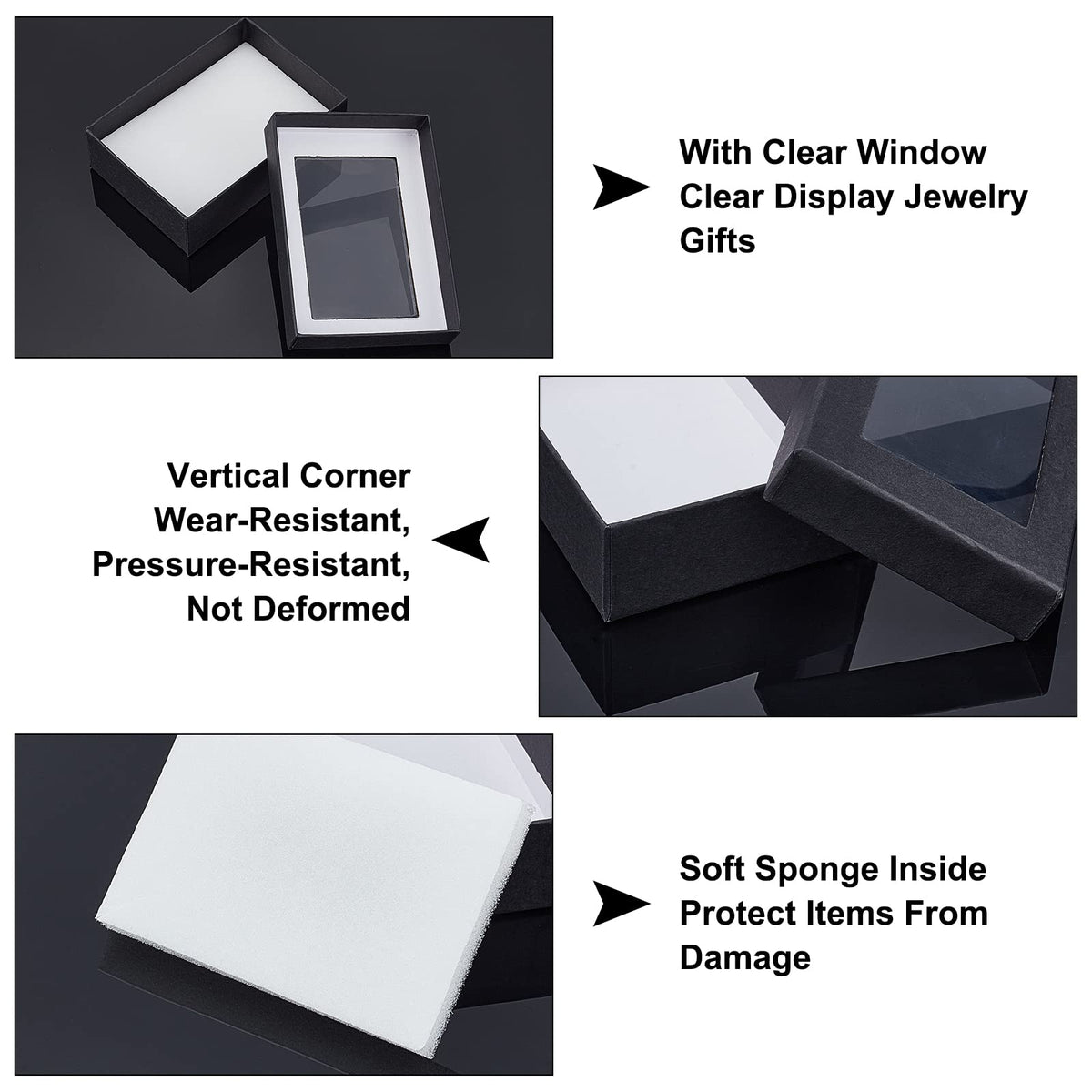 NBEADS 24 PCS Black Gift Boxes with Window Presentation Box with Padding - Birthday Gift Box - Necklace Box Earring Box Ring Box Cardboard Jewelry Boxes 3.54"x2.56"x1.1"